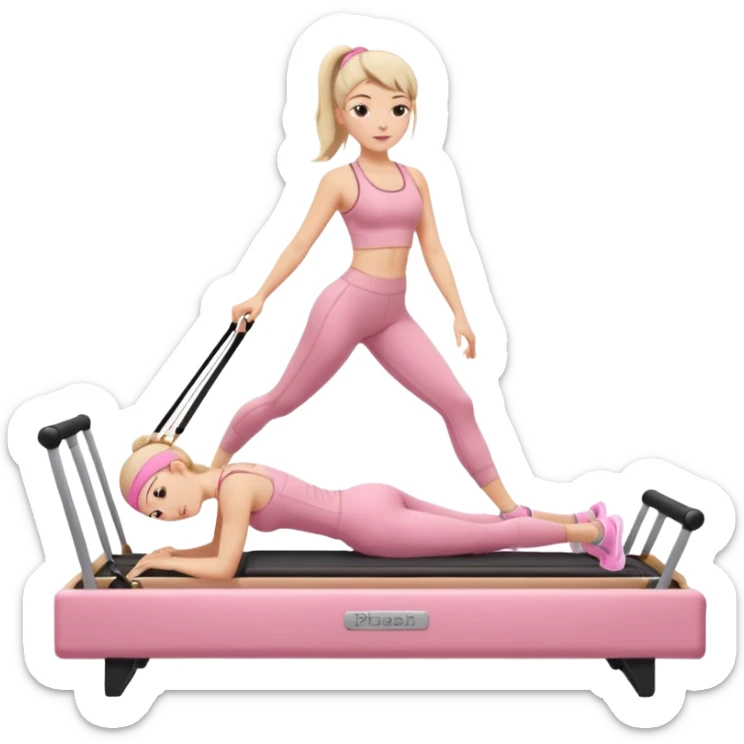 pilates beige reformer girl with pink set of clothes.  sticker