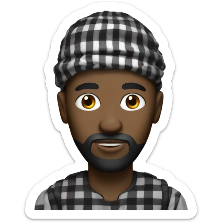 Black you man wearing a keffiyeh on his head a little hair sticking out and has a goatee  sticker
