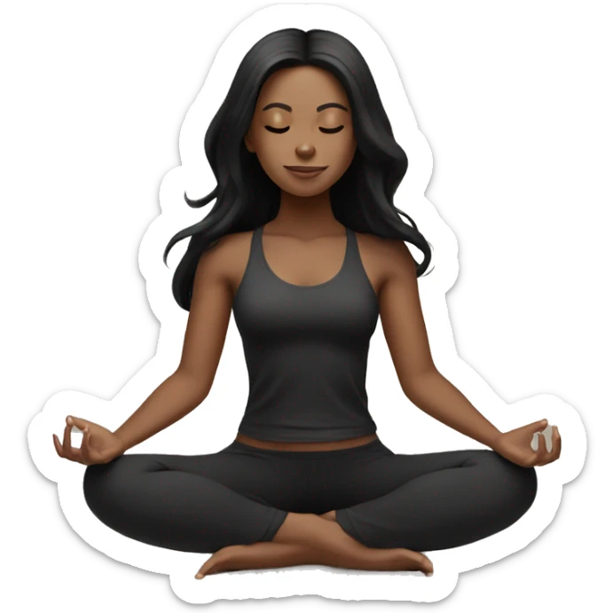 Meditating long black hair girl with black yoga set sticker