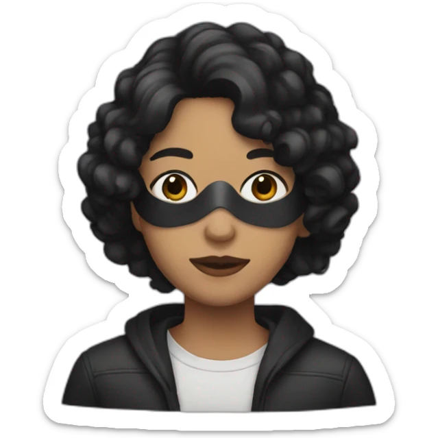 A person with light brown skin and black hair wearing a mask  sticker