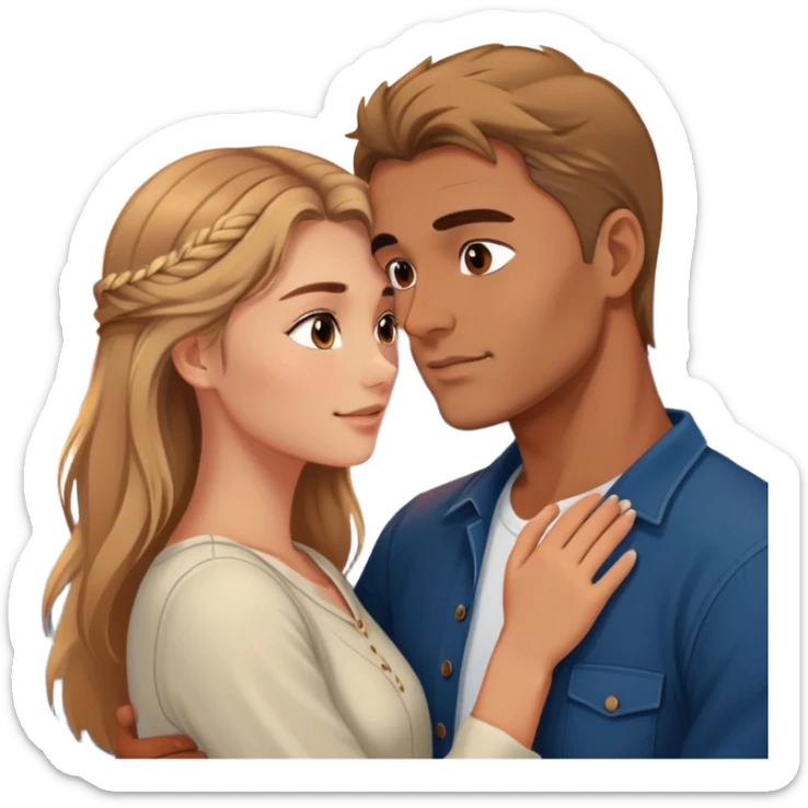 Elegant girl and man hugging together in Montenegro sunset light-brownish hair  looking into each others eyes true love delicate chaste  sticker