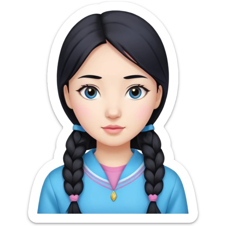 Clean Kazakh girl (middle black hair) with pink/white&blue things (beauty & fashion)  sticker