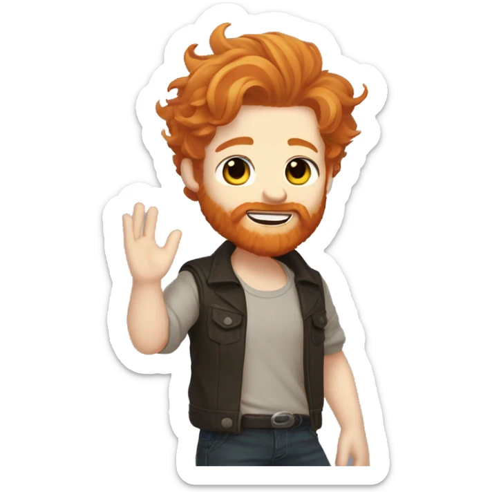 little ginger scruffy hair bearded man chibi style waving, destiny 2 fashion sticker