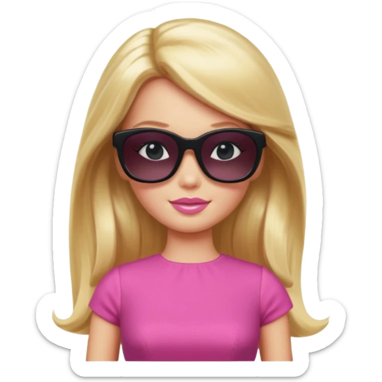 barbie with long blonde hair wear black sun glasses, pink dress sticker