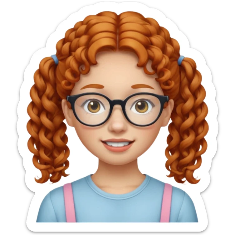 ginger woman with curly hair in pigtails, acne, braces, and large glasses  sticker