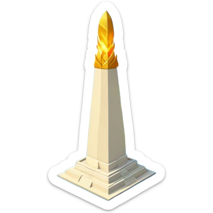 Cinematic Realistic Monas Landmark Emoji, showcasing the National Monument in Jakarta, a towering obelisk with a golden flame, set within a lush park under a clear, radiant sky. sticker