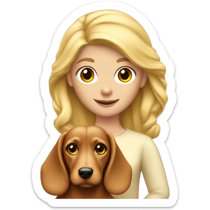 Blonde girl long hair with wire haired wiener dog on arms  sticker