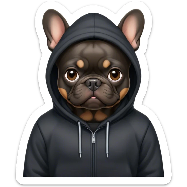 Black French bulldog in a Black hoodie looking like cyber hacker sticker