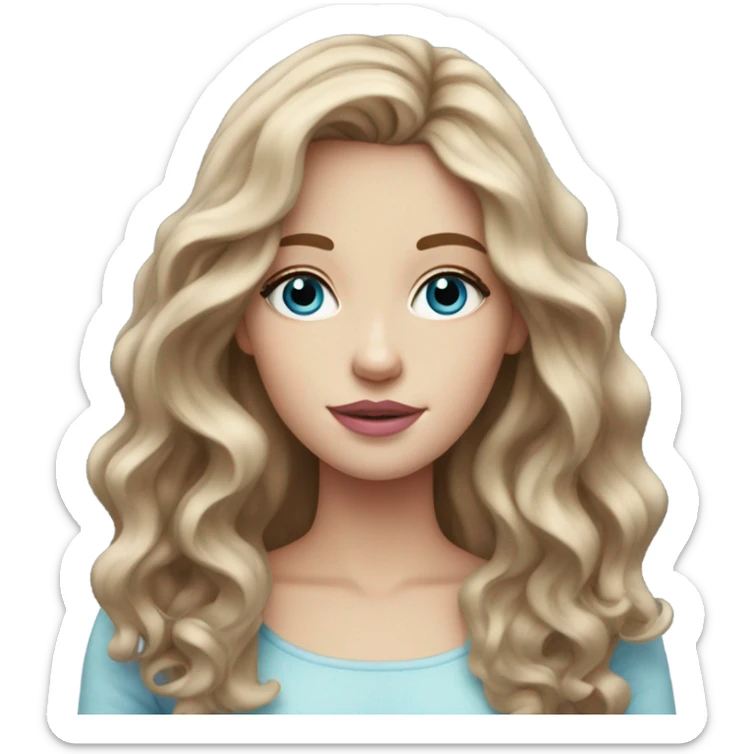 White girl with long brown wavy hair and blue eyes and pink lips  sticker