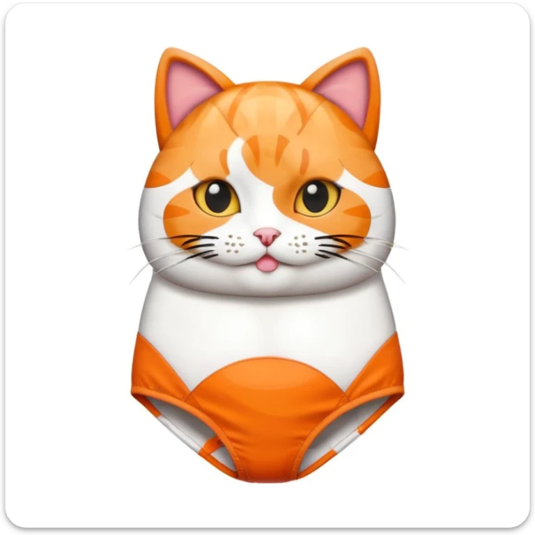 funny cat wearing a one piece swimsuit made of lots of sushi pieces, emoji style sticker