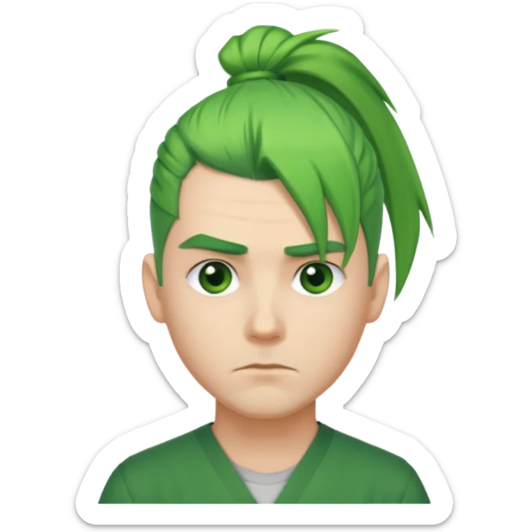Man with Green Ponytail – green tied hair, calm serious face. sticker