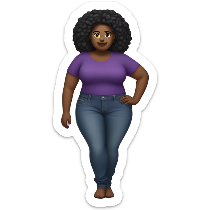 Full body Plus size seductive black woman in jeans and purple cropped t-shirt sticker