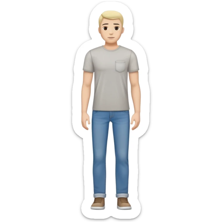 full body lean male figure standing, wearing casual clothes, t-shirt and jeans, average build, not muscular sticker