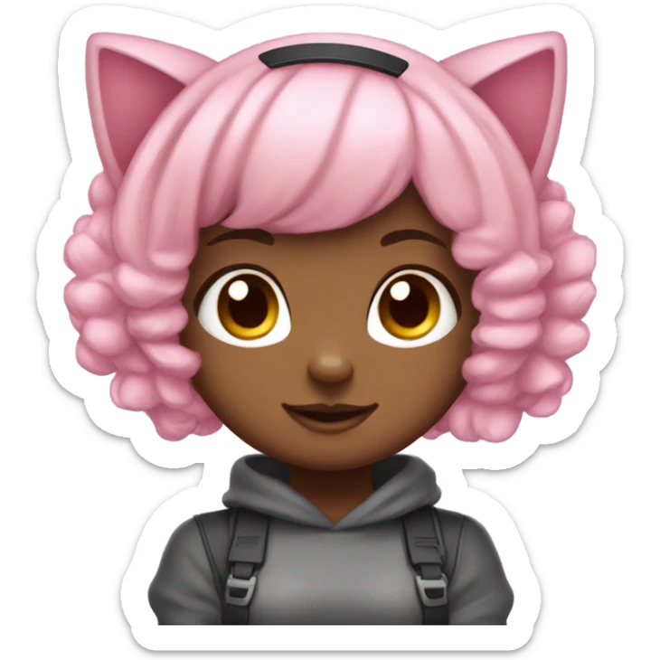 Cute uwu girl pink hair with cat headset with cat paws and skirt sticker