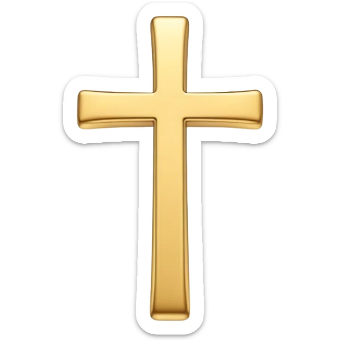 3D emoji of a simple cross, made of smooth wood or gold, with soft edges and a glossy finish in emoji style sticker