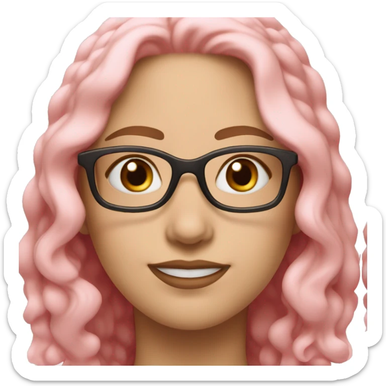 Caucasian woman with pastel pink, wavy hair, brown eyes and pink glasses ￼ sticker