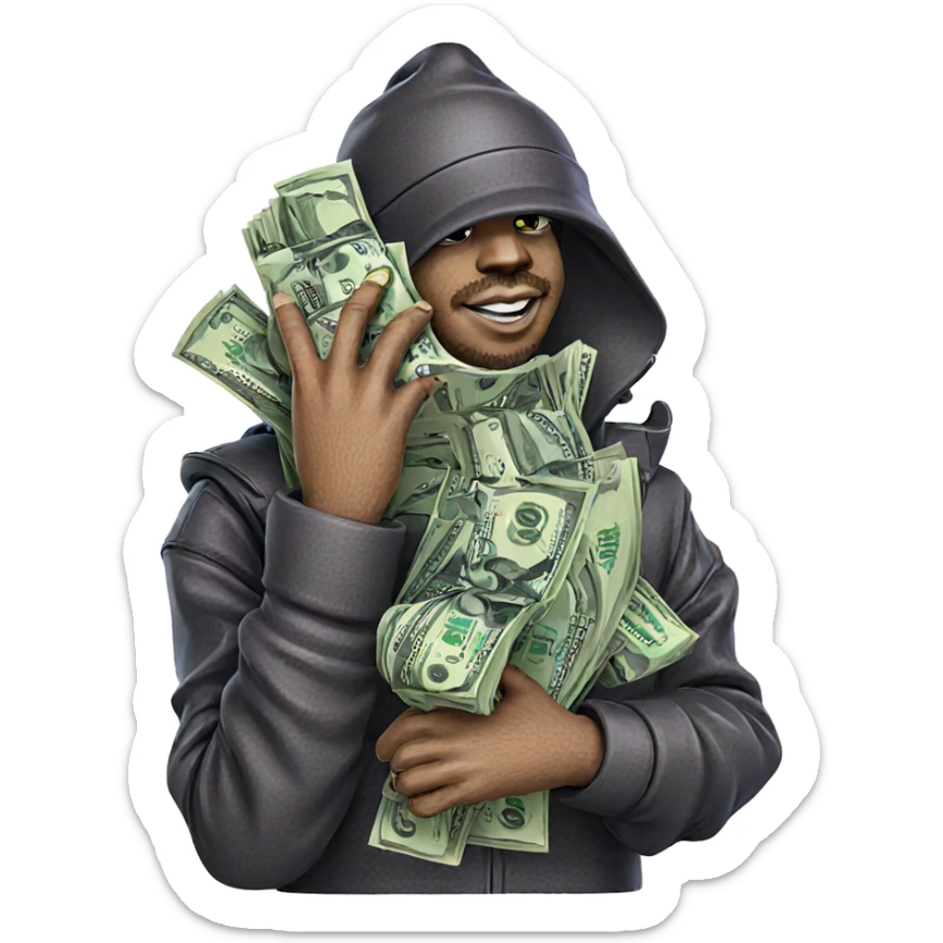 smiling boy with money hat sticker
