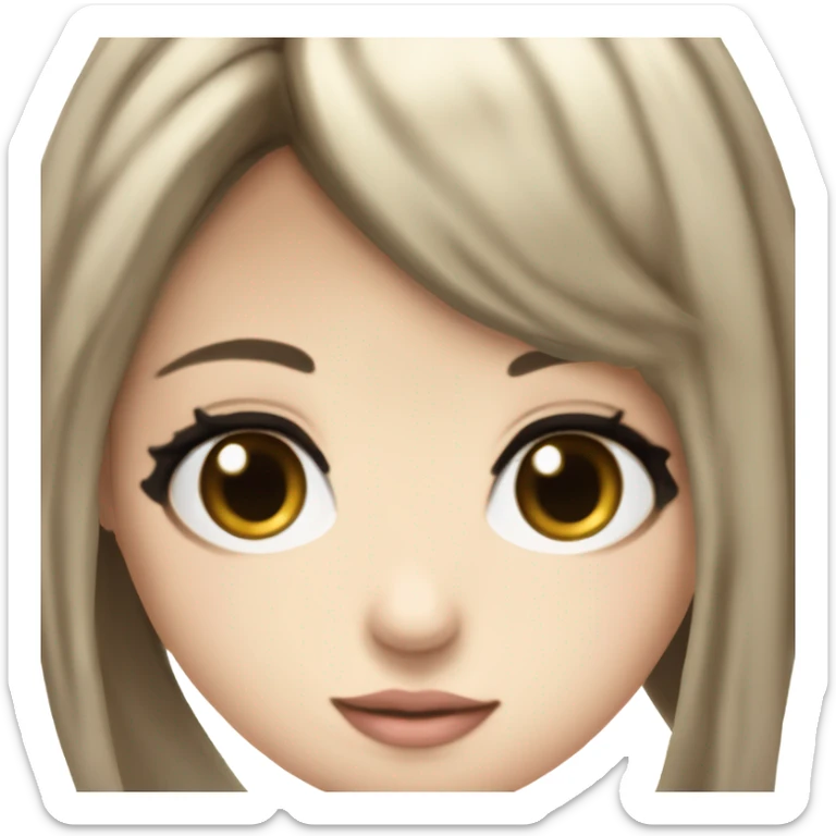 hime gyaru girl with LONG SILKY BLACK HAIR, with black satin halter top with chest, very pale skin and pretty brown monolid eyes sticker