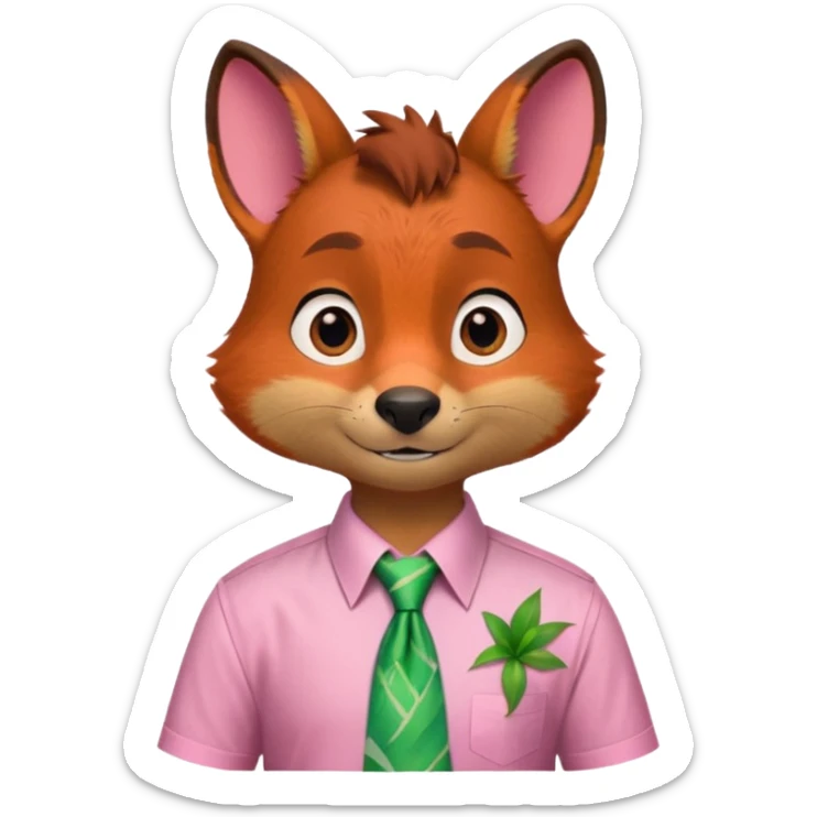 Nick Wilde with a pink Hawaii shirt and green hawaii tie from the Zootopia Disney movie sticker