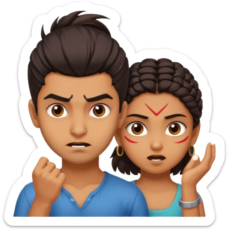 brother and sister fighting modern culture naughty  - indian skin and hairstyle sticker