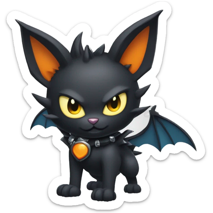 Black Cool Edgy Punk-Gothic Horned Bawinged Litten-Bat-cat-Fakemon with bat-ears full sticker