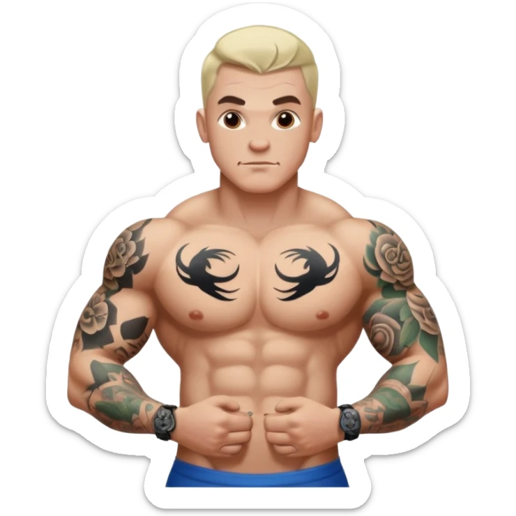 tattoo man, white skintone, more highlight the tattoo, body builder, tatto on fully chest, more tattoos on the body, more visible tattoo, big tattoos. sticker