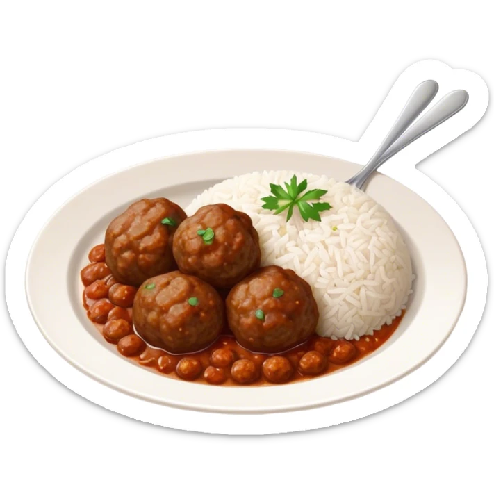 Kofte Cinematic Realistic Kofte Dish Emoji, depicted as spiced meatballs served alongside a portion of fragrant rice, rendered with rich textures and warm, appetizing lighting. sticker