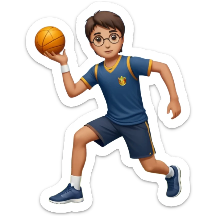 Harry Potter is in sports clothes doing morning exercises, he is in the field before his magic school sticker