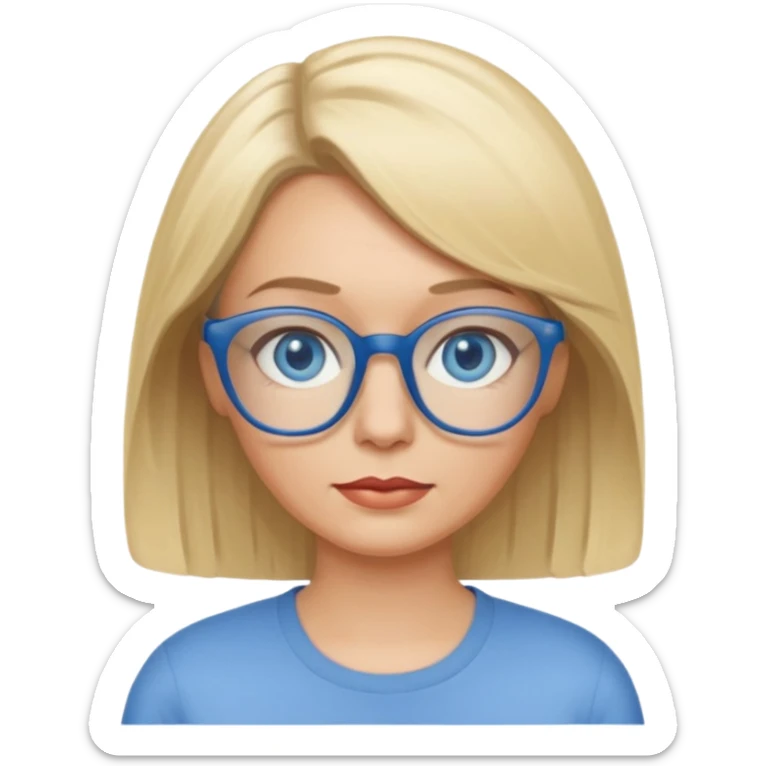 white woman about 50 blonde bobbed hair blue eyes glasses sticker