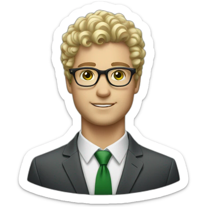 blond short curly hair man with glasses and green eyes in a suit portrait sticker