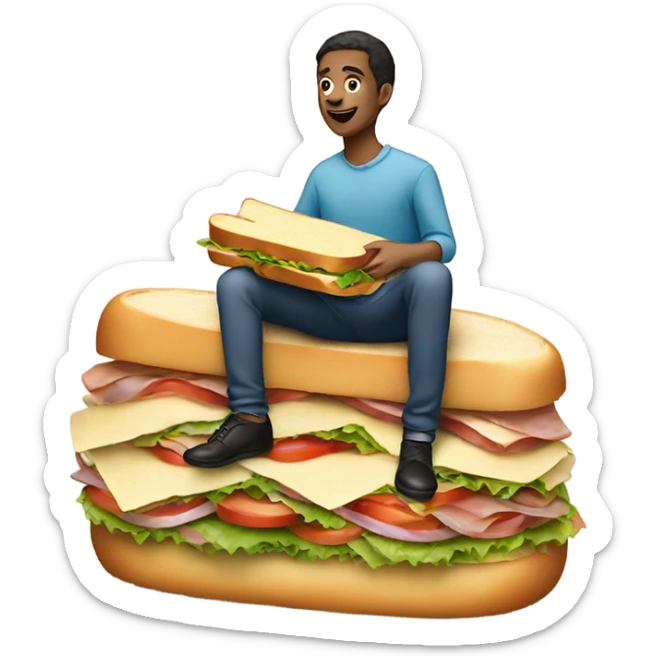 Person eating and sitting on top of big sandwich sticker