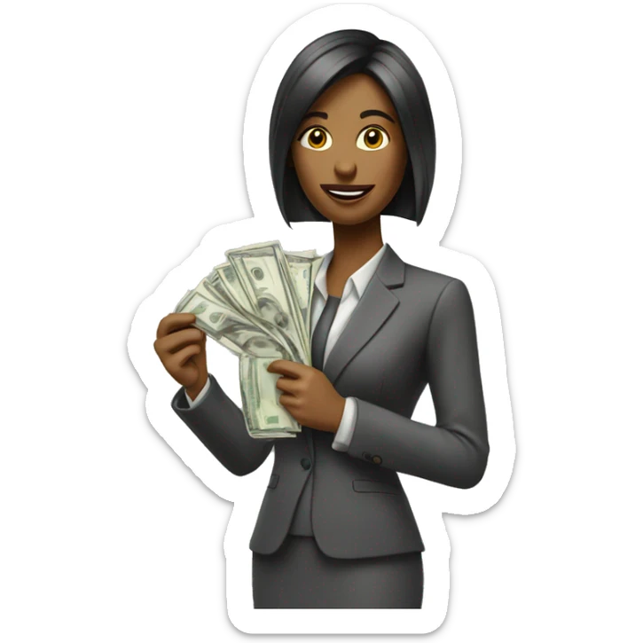 business woman with a piece of paper in the one hand and money in the other sticker