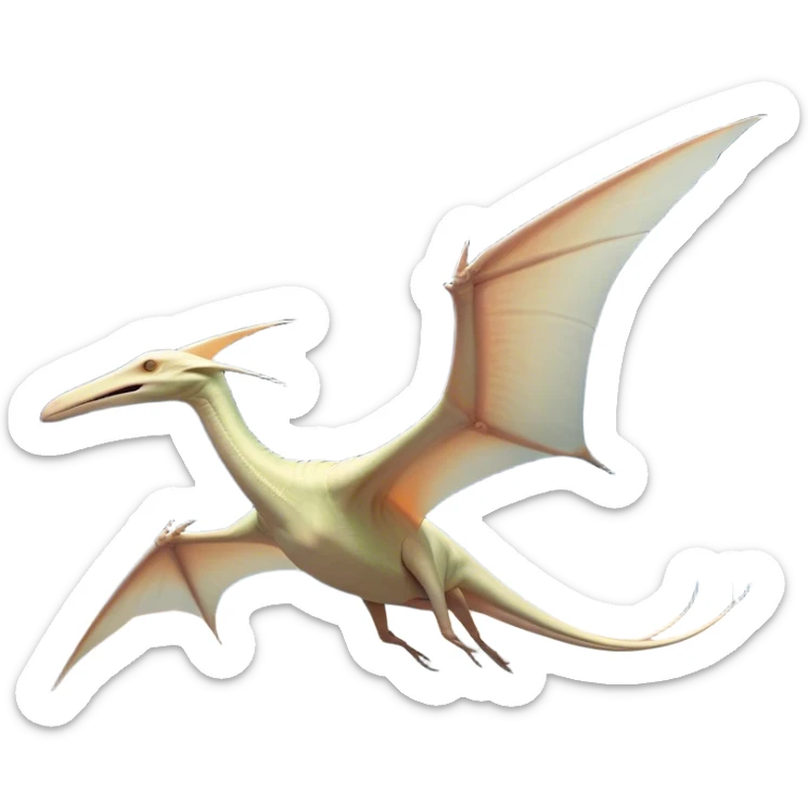 Beautiful and Majestic Pterodactyl Portrait Emoji, Head and body rendered in serene repose with a gentle, content smile, showcasing a slender, aerodynamic form with expansive wings gently folded and eyes softly closed in tranquil slumber, Simplified yet exquisitely endearing features, highly detailed, glowing with a soft, drowsy celestial light, high shine, relaxed and utterly majestic, stylized with an air of timeless aerial splendor, soft glowing outline, capturing the essence of a beautiful and majestic Pterodactyl that embodies the pure grace of prehistoric flight! sticker