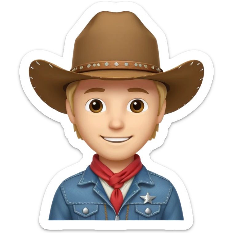 cute cowboy portrait, head and shoulders only, cowboy hat, bandana, western jacket collar, confident smile, 3D cartoon, mobile game icon style, clean background, no text, no watermark
 sticker