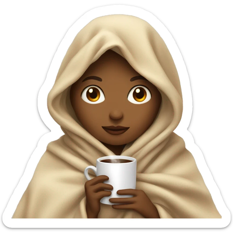 girl inside a blanket sipping coffee eyes closed sticker