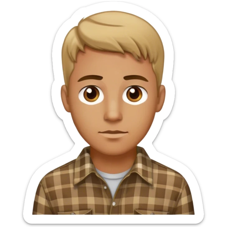 Short hair Dark blond man with hazel eyes in a plaid shirt half body sticker
