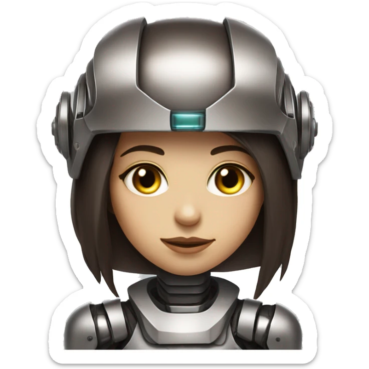 Cyborg robot girl dark brown long hair and helmet and eyelashes sticker