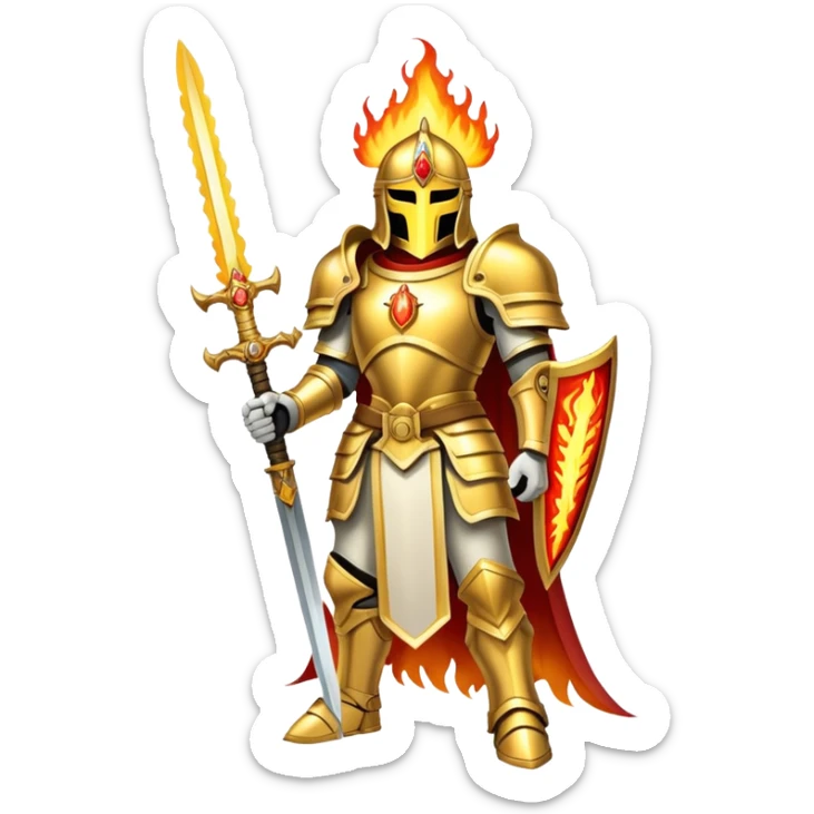 Emperor of Mankind from Warhammer 40K with golden armor and a large flaming sword sticker