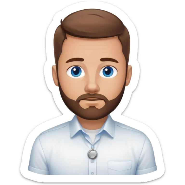 White man with brown hair blue eyes fade haircut with beard. Wearing white button down and silver watch sticker