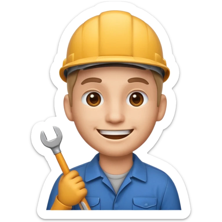 face emoji of a mechanic smiling with a wrench tucked behind the ear sticker