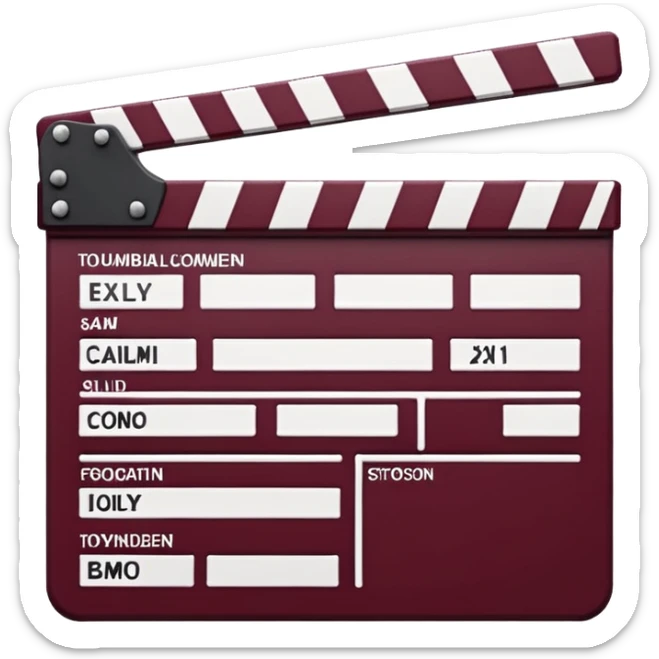 film clapper board with deep burgundy color, emoji style, simple design sticker