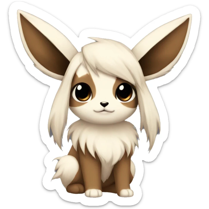Kawaii Pale Eevee with dark brown long emo hair covering her eyes Full Body sticker