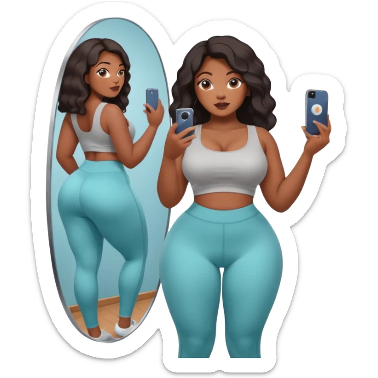 a slim thick baddie black girl taking a picture in the mirror with a really big butt sticker