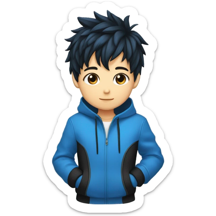 un joven niño de pelo desordenado estilo anime pon el pelo negro con un azul en las puntas  sticker