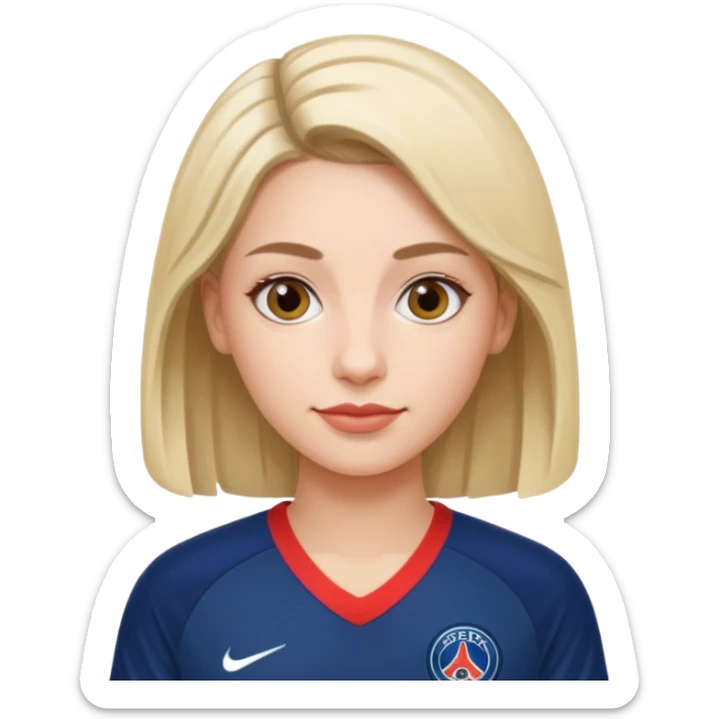 Realistic portrait of woman wearing PSG jersey sticker