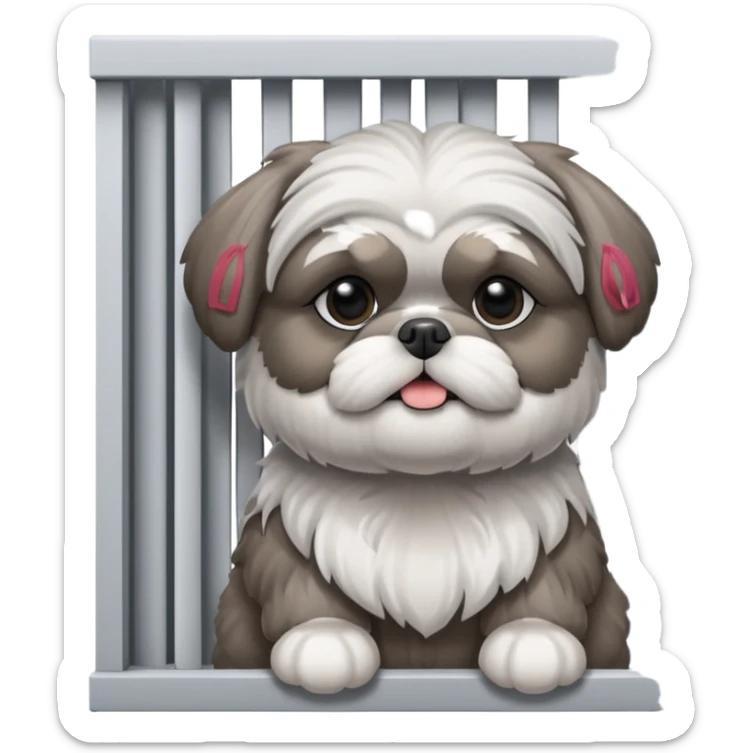 cute all grey shih tzu BEHIND A WINDOW WITH BLINDS AND PEEKING THROUGHT THE SLATS BEHIND THE WINDOW sticker