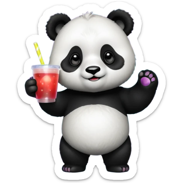 A full body of panda holding a cup of punch, looking excited under disco lights.



















 sticker