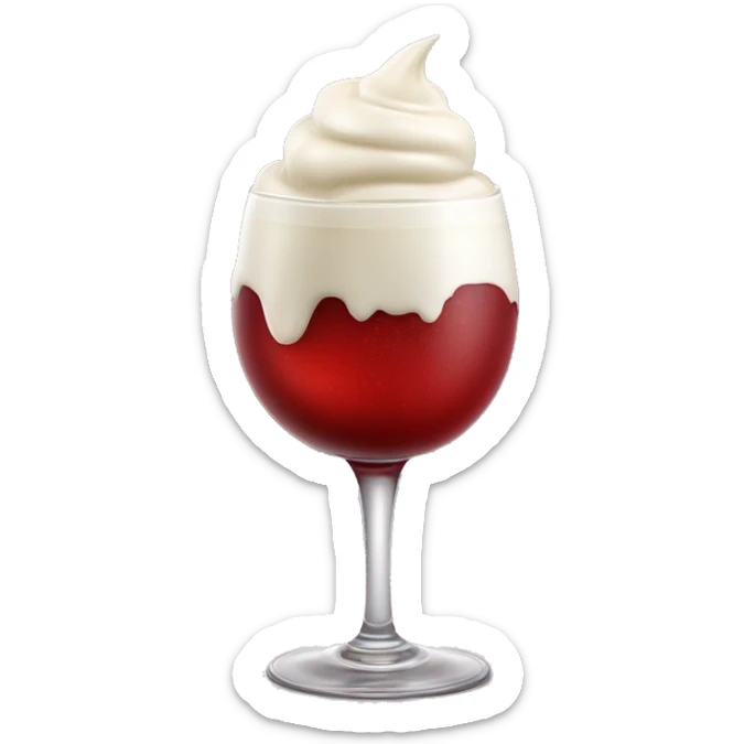 trago alcholico chileno que se sirve en vaso largo y ancho. tiene un poco de granadina en la base, vino blanco en el resto del vaso y helado blanco en la superficie del vaso. Tiene un popote (bombilla) de color rojo. Sin decoración sticker