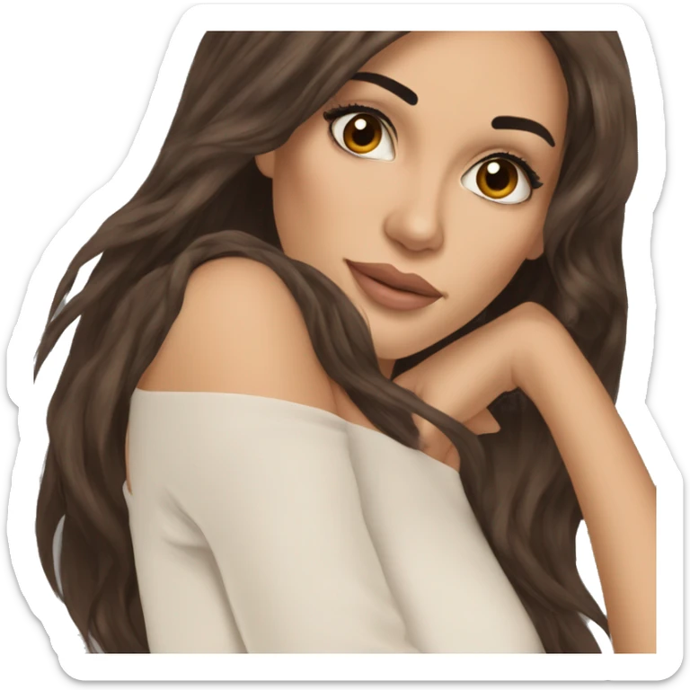 gorgeous woman with tan skin dark brown eyes long eyelashes brunette hair and bangs portrait sticker