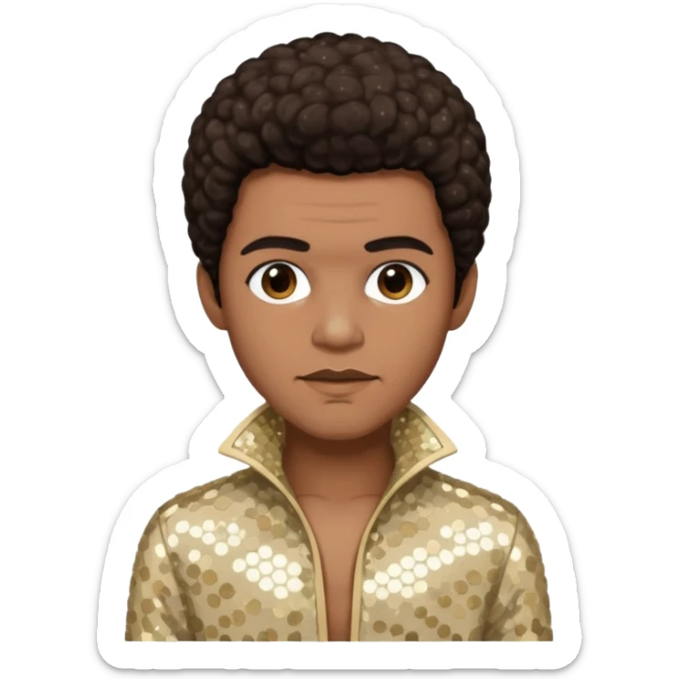 Bobby Farrell from Boney M with dark brown hair, cream sequin outfit sticker